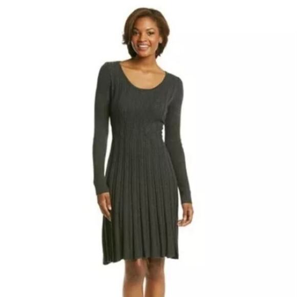 Connected Apparel Knit Pleated Sweater Dress In Grey - Picture 11 of 12